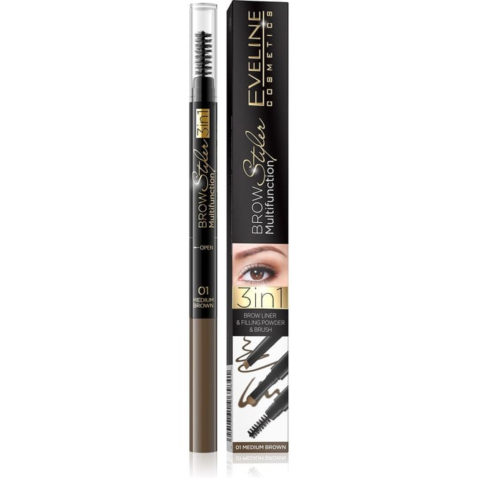 Eveline Cosmetics Brow Styler 3in1 Multifunction 01 Medium Brown