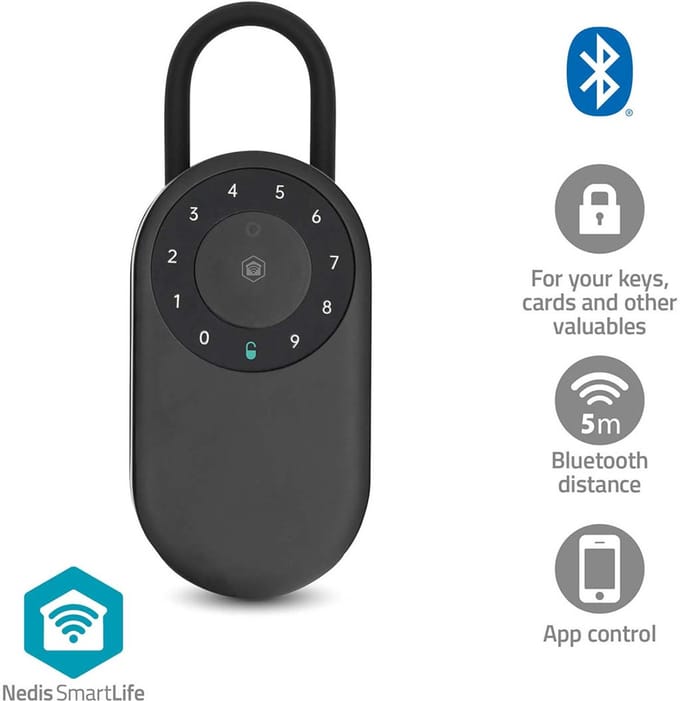 Nedis SmartLife Sleutelkluis - met Code - Binnen & Buiten - Bluetooth - Incl. App – IP65 Waterdicht – Zwart