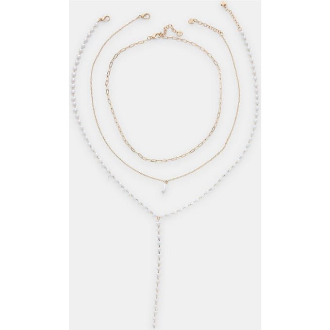 Stradivarius Set van 3 lariat-kettingen met parel  Goud OS