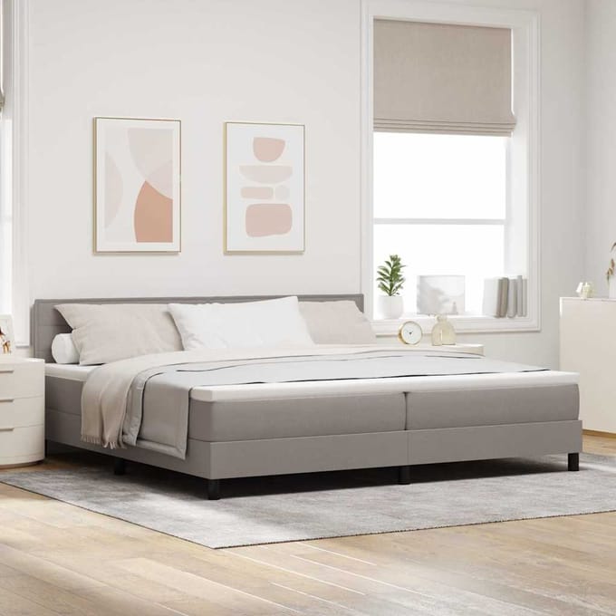 vidaXL - Boxspring - bed - met - kussen - met - hoofdeinde - Taupe - 200 - x - 200 - cm - Stof