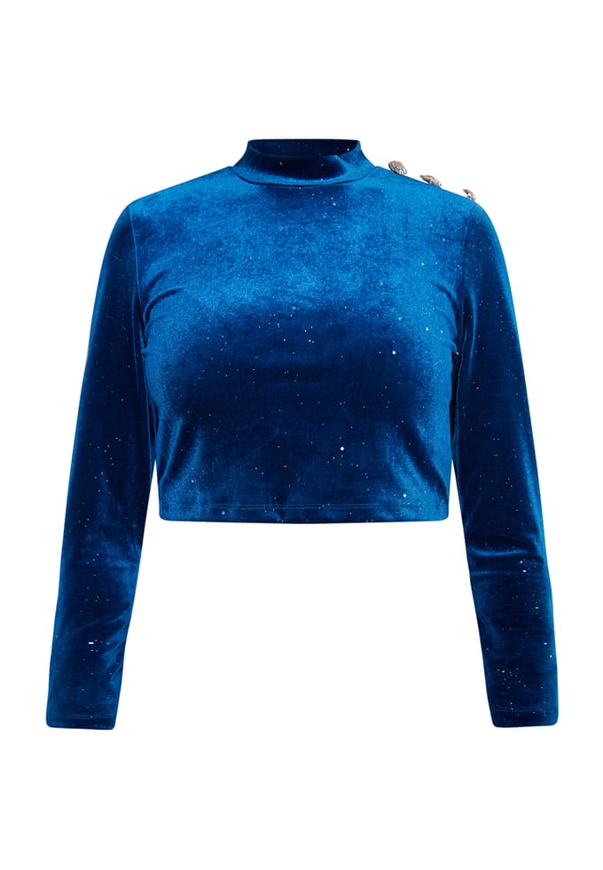 Faina Fluwelen overhemd met glitters Dames Smaragdblauw