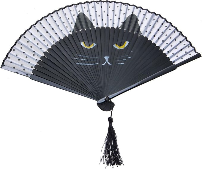 Melady Handwaaier 20 cm Zwart Papierstro Kat