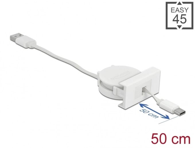 Delock Easy 45 Module USB 2.0 Retractable Cable USB Type-A to USB Type-C™ white