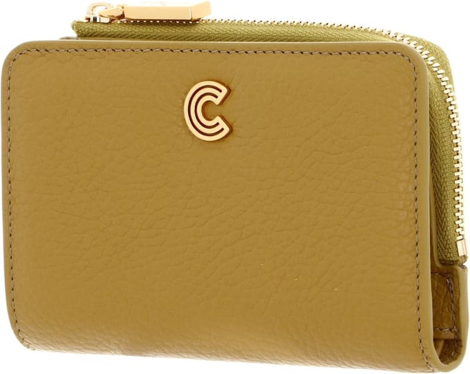 COCCINELLE Leren Portemonnee Myrine Wallet Grained Leather Citronella Mosterdgeel