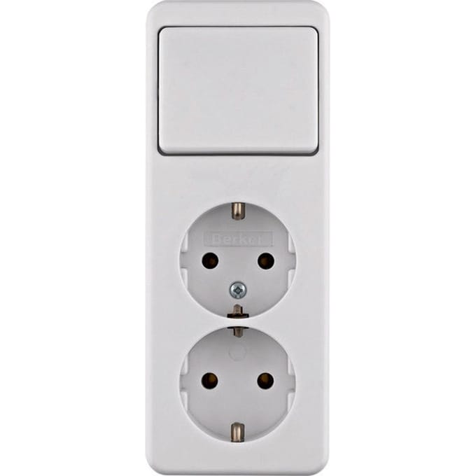 Hager Berker Opbouwschakelaar Combinatie dubbele wandcontactdoos - 61402649 - E3HAZ