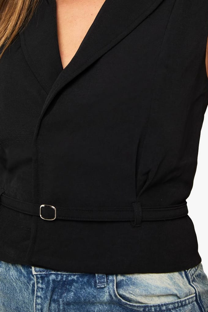 boohoo Dames Gordel met schoudervulling weste | Zwart | Maat: 44