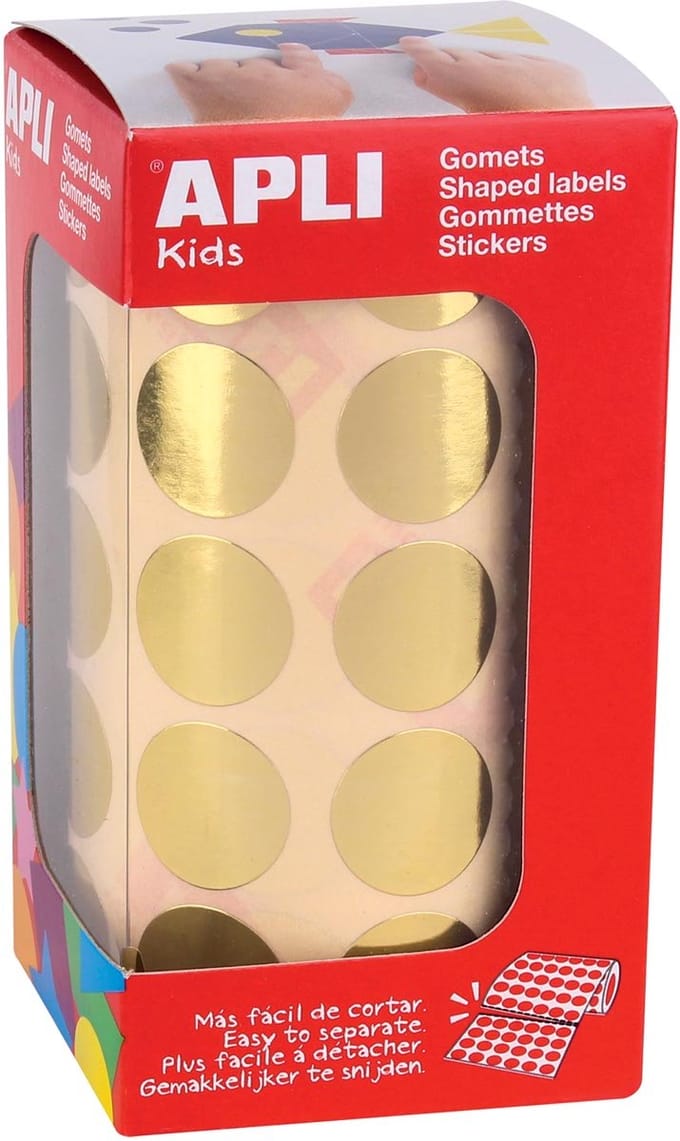 Apli Kids stickers op rol | cirkel diameter 20 mm | 1770 stuks | metallic goud