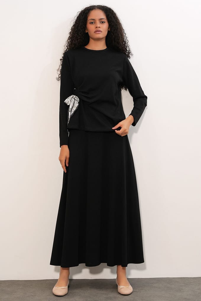 Lange Mouw Blouse en Wijde Pijpen Rok Set