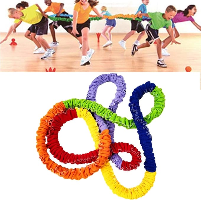 Elastisch Touw - Team Ring - Groepssporten - Vierweg Elastisch - 200 cm Omtrek - Regenboog