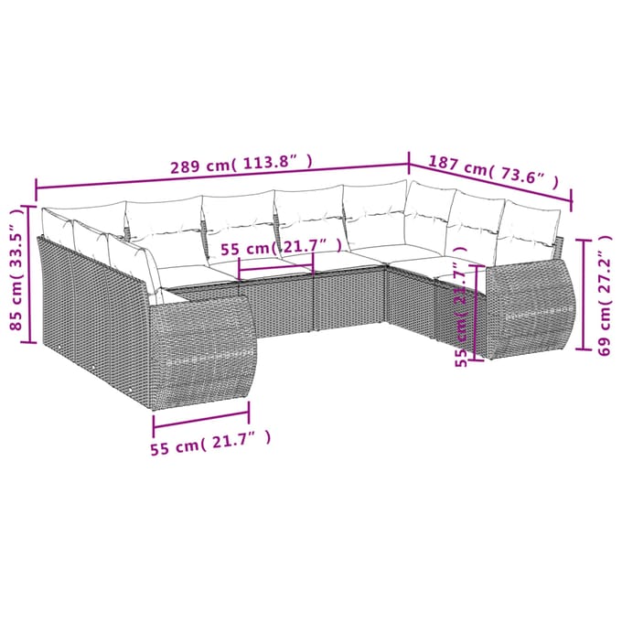 vidaXL - 9-delige - Loungeset - met - kussens - poly - rattan - bruin