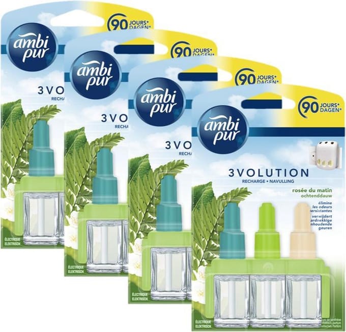 Ambi Pur - 3Volution - Luchtverfrisser navulling - Ochtend dauw - 4 x 20 ml