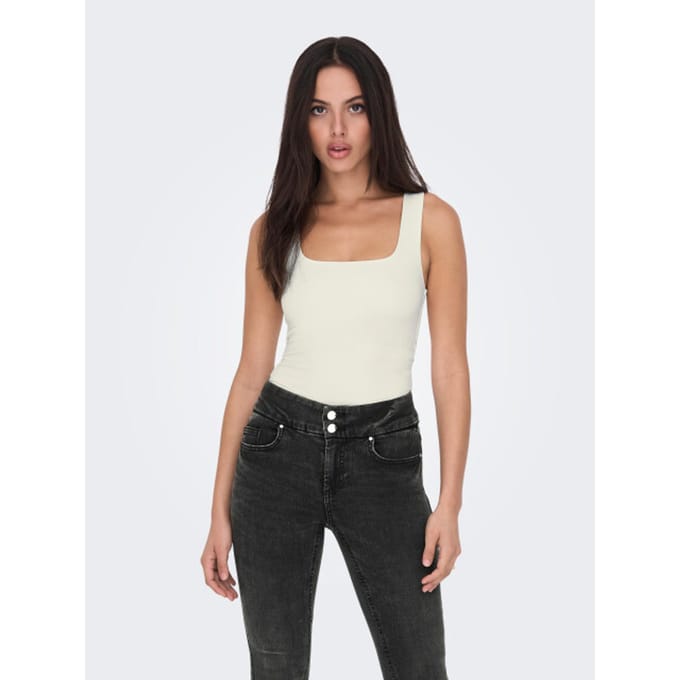 Only beige dames top   Vierkante hals   Slim Fit   Mouwloos Beige S