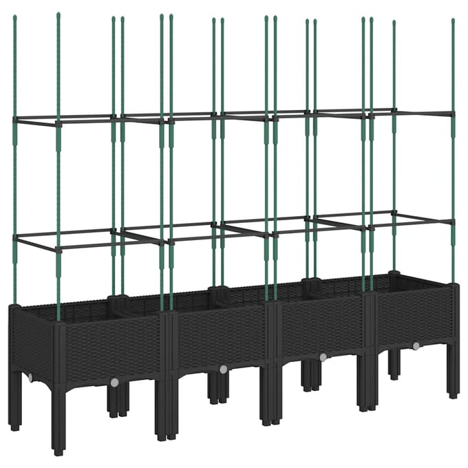 vidaXL - Plantenbak - met - latwerk - 160x40x142,5 - cm - polypropeen - zwart