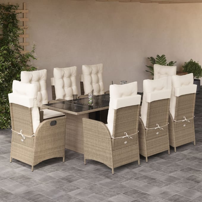 vidaXL - 9-delige - Tuinset - met - kussens - poly - rattan - beige
