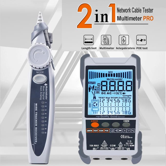 Draagbare 2in1 netwerkkabeltester multimeter LCD-scherm met achtergrondverlichting analoog digitaal veelkleurig