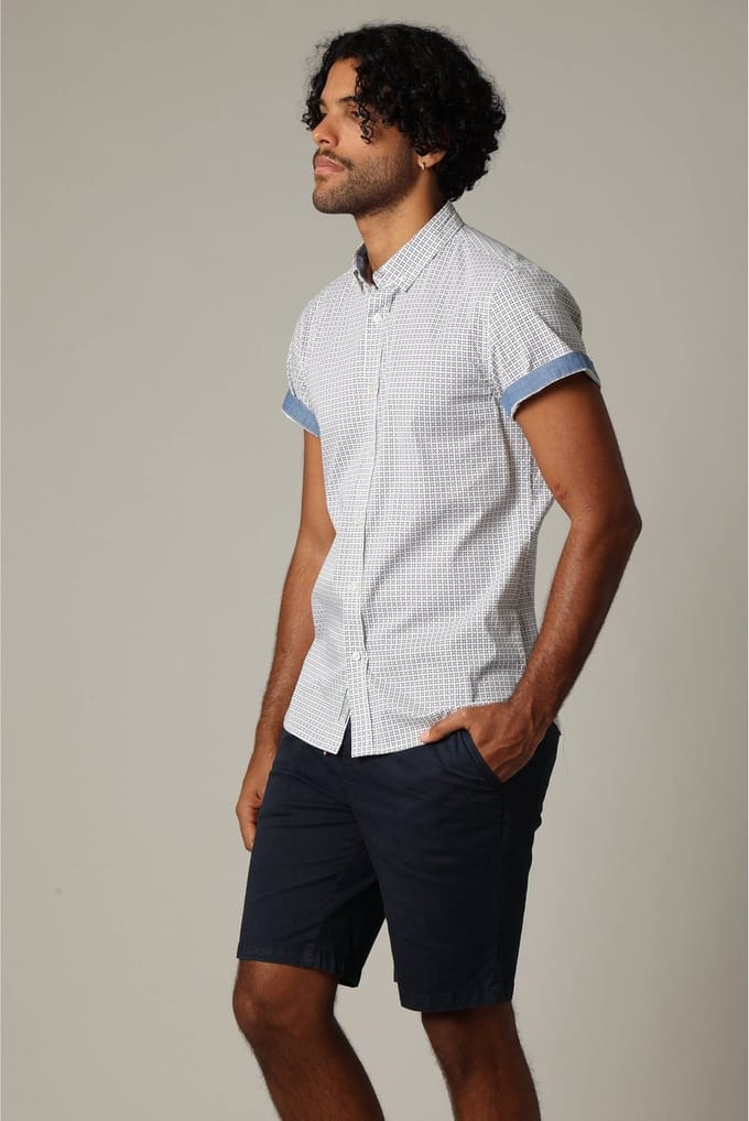 DEELUXE Poplin overhemd met korte mouwen en geometrisch patroon M