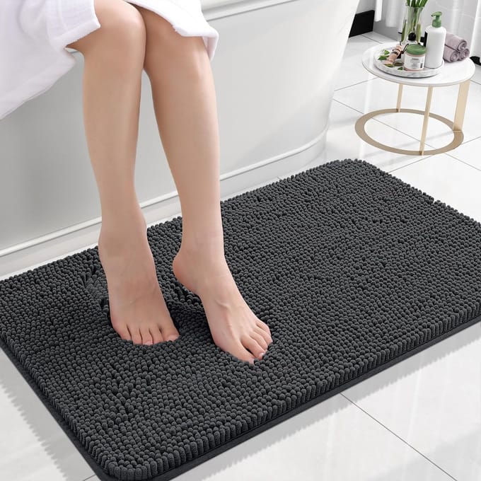Olanly Badmat Antislip – Douchemat – Badmat Badkamer – Vloermat - Chenille Badmat - Donkergrijs - 51x76 cm