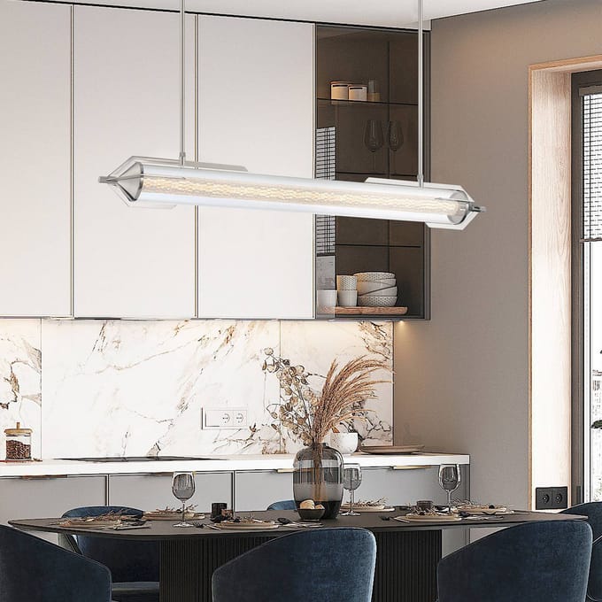 Quintiesse LED hanglamp ESPADA, gepolijst chroom, 122 cm, metaal/glas