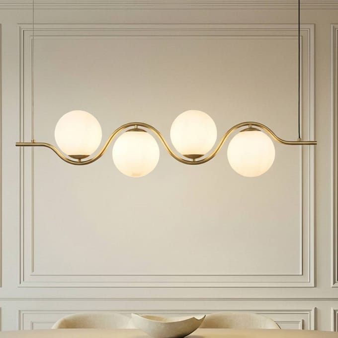 Lucande hanglamp Isandro, 98 cm, goud/wit, 4-lamps