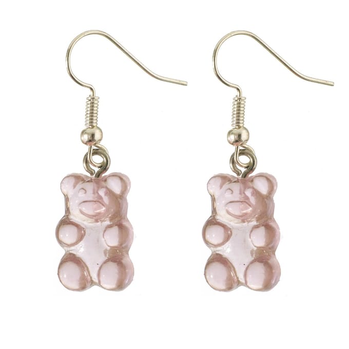 oorbellen gummybear zilver lichtroze rvs