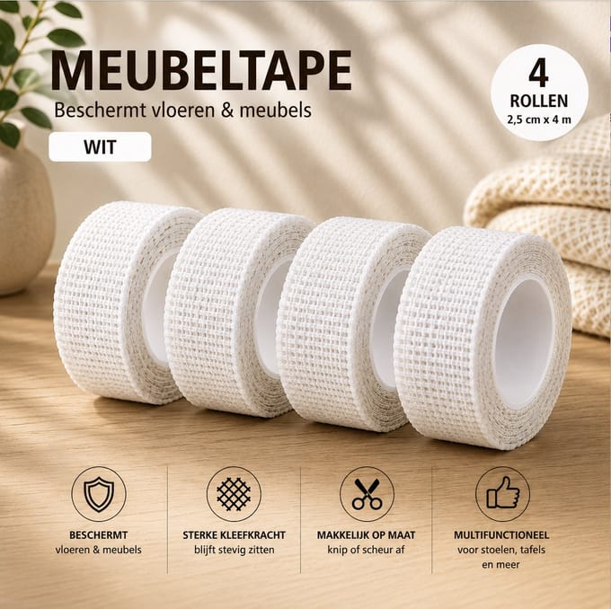 Meubeltape - Wit - 2,5 cm x 4 m - 4 rollen