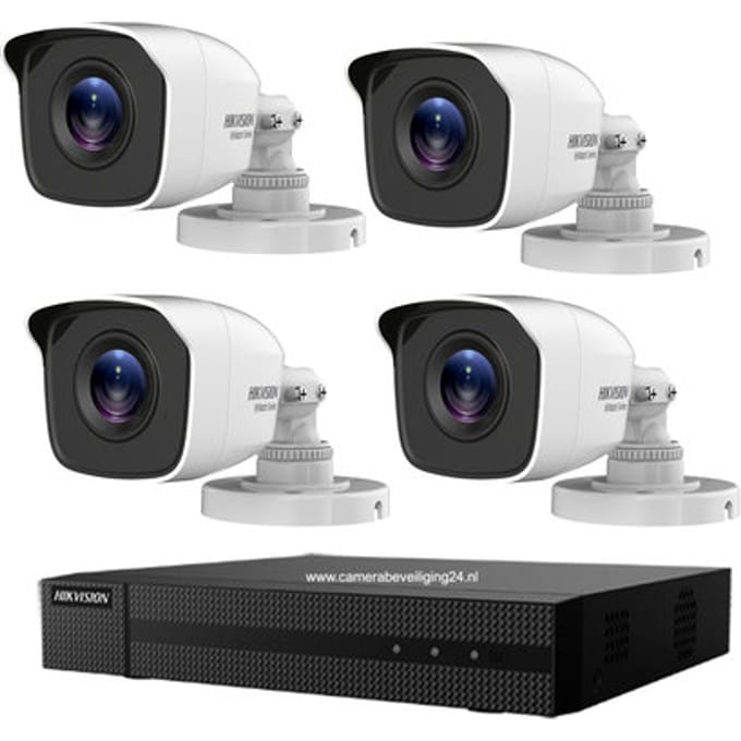 Hikvision Turbo HD camerabewaking set met 4 EXIR bullet outdoor camera's.