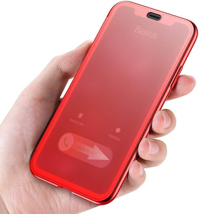iPhone X / XS hoesje wallet 2 in 1 - Flip case -Visible and Touchable Glass Case - Rood
