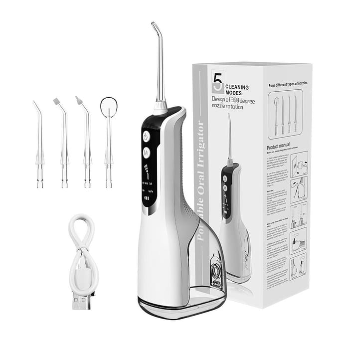 Draagbare waterflosser monddouche USB oplaadbare elektrische waterflosser met 5 wit