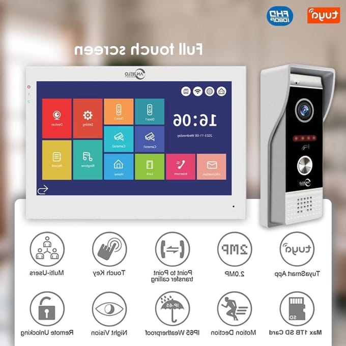 Videodeurbel Systeem - Deurcamera Intercom - Toegangscontrole Thuis - 7 Inch Touchscreen Monitor - 22 x 16 x 2 cm