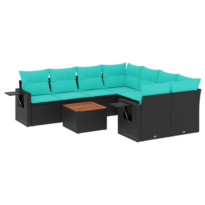 vidaXL - 9-delige - tuinbankset - met - kussens - van - zwart - polyrotan