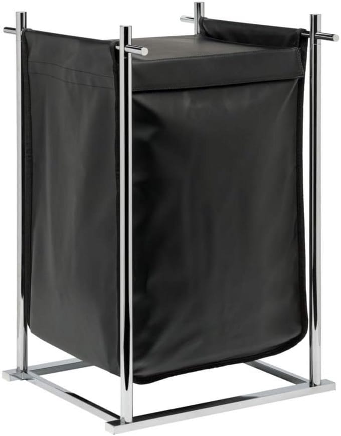 Vrijstaande wasmand 60L zwart met RVS accenten