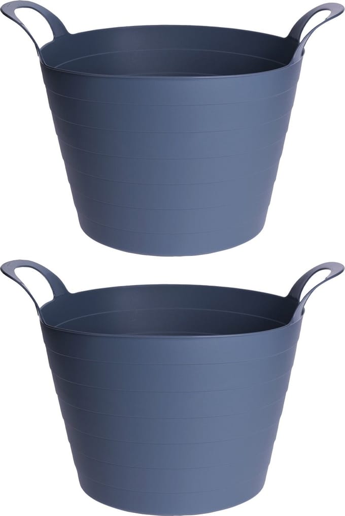 Excellent Houseware Flexibele emmers/wasmanden - 2x stuks - 30L - blauw - kunststof