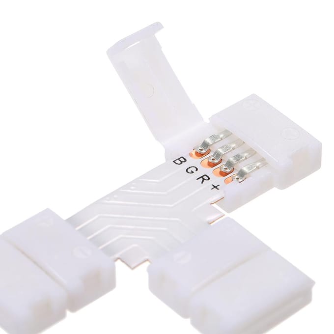 T-vormige 4-pins RGB LED-stripconnector Snelle splitter 10-pack Wit wit