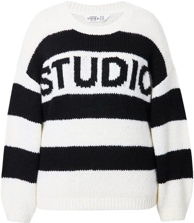 Studio Untold - Dames - Trui oversized blokstrepen statement - Zwart - Maat 42+