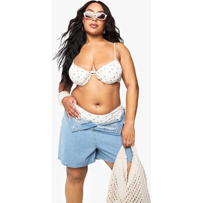 boohoo Dames Plus Ditsy Floral beugelbikini top | Yellow | Maat: 24