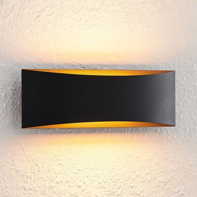 Arcchio LED wandlamp Jelle, 27 cm, zwart/goud, omhoog/omlaag