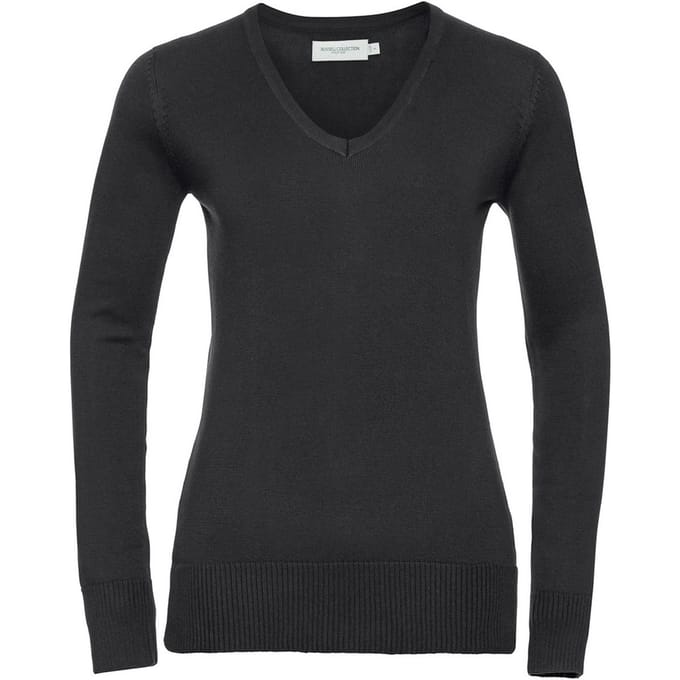 Russell Collection Dames/Dames Sweatshirt Katoen Acryl V Hals (Zwart)