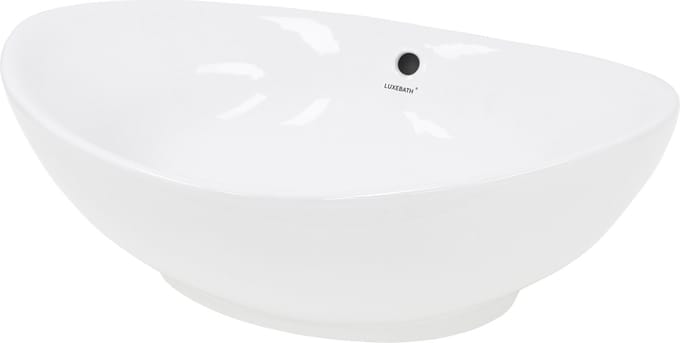 Ovale wastafel met overloop 590x390x200 mm wit keramiek LuxeBath