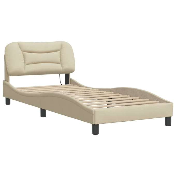 vidaXL - Bedframe - met - LED - zonder - matras - "Hvar" - 90x200 - cm - stof - crèmekleurig