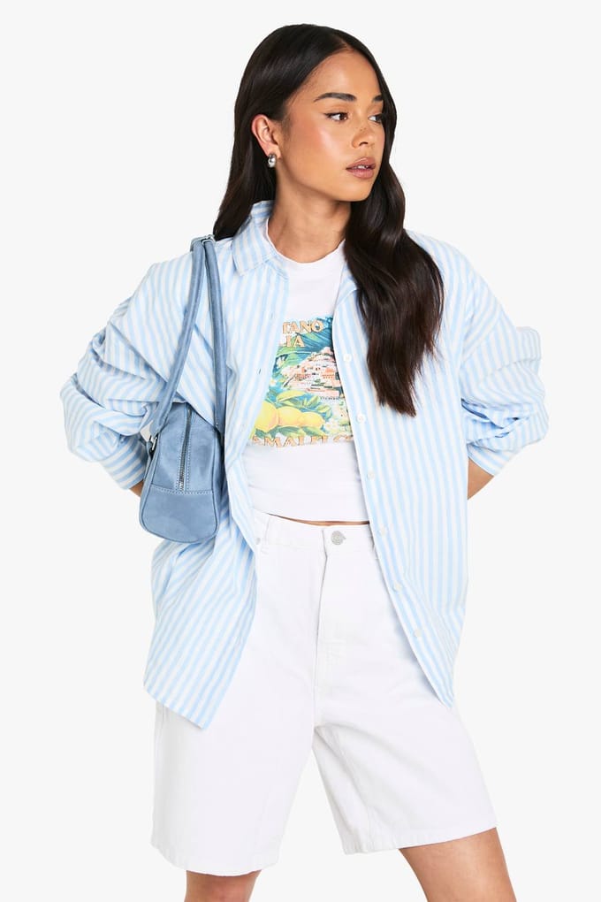 boohoo Dames Textuurgestreept Oversized Shirt | Blauw | Maat: 34