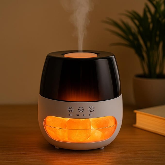 Salt Stone Flame Effect Aroma Diffuser - White USB - Colour Change and Timer
