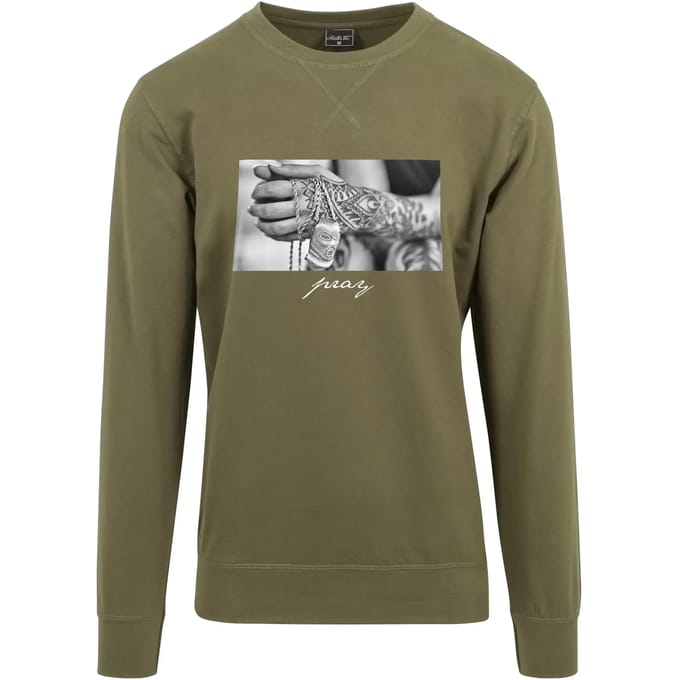 Mister Tee - Pray 2.0 Crewneck sweater/trui - M - Olijfgroen