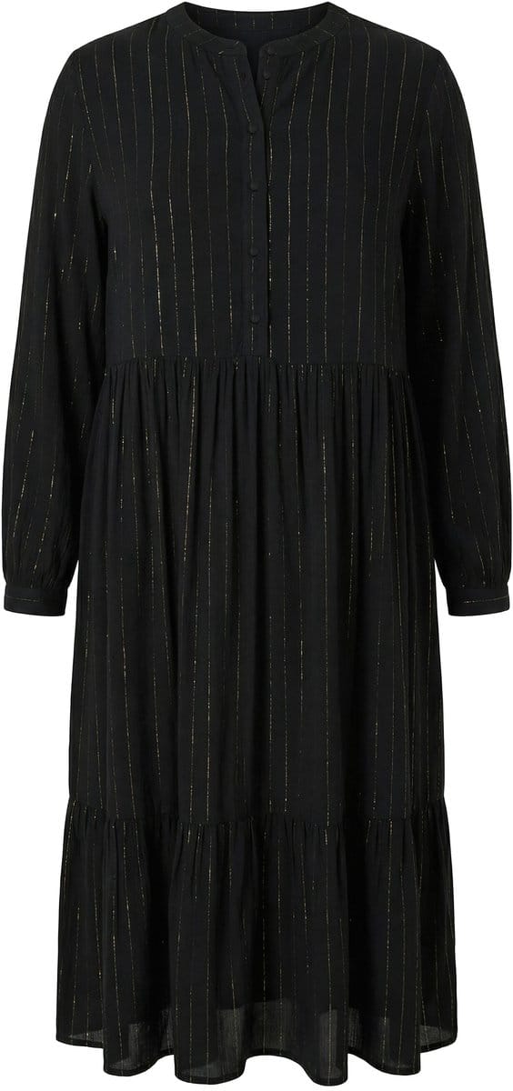 Studio Untold - Dames - Midi-jurk A-lijn chiffon met glitterstrepen - Zwart - Maat 46+