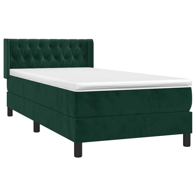 vidaXL - Boxspring - met - matras - fluweel - donkergroen - 90x190 - cm