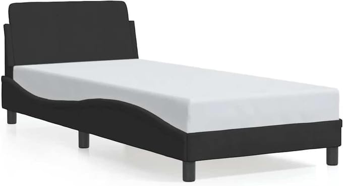 Eenpersoonsbedframe - Bedframe met hoofdeinde - Comfortabel slapen - Golvend hoofdeinde ontwerp - 80 x 200 cm - Zwart