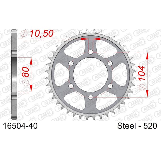 Stalen tandwiel Afam 520 40 dents