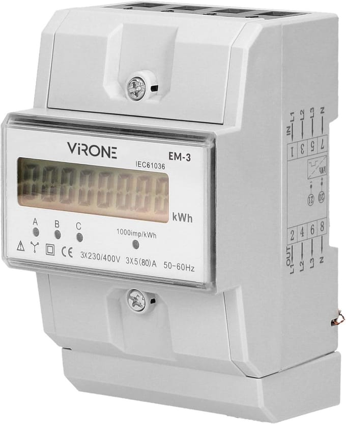 Drie Fase Digitale AC Meter - Energie Meter tot 80A - DIN TH-35mm