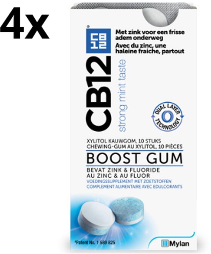 CB12 Boost Kauwgom Strong Mint - 4 x 10 stuks - Voordeelverpakking