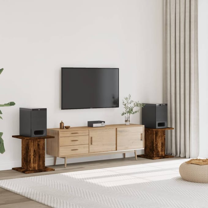 vidaXL - Speakerstandaards - 2 - st - 30x30x40 - cm - bewerkt - hout - gerookt - eiken