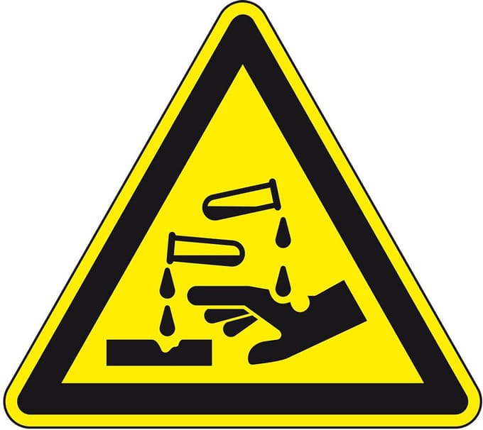 Waarschuwingssticker bijtende stoffen - ISO 7010 - W023 200 mm